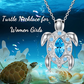Blue Diamond Turtle Necklace Aquamarine Austrian Crystal Pendant Beach Ocean Tropical Sea Turtle Jewelry Hawaiian Chain Gift 925 Sterling Silver 20in.