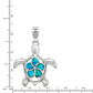 Blue Opal Flower Turtle Necklace Honu Pendant Beach Ocean Tropical Sea Turtle Jewelry Hawaiian Chain Gift 925 Sterling Silver 20in.