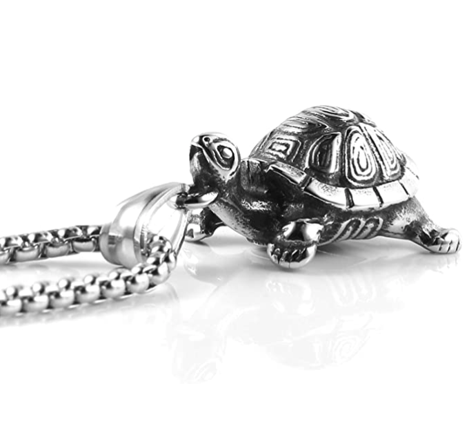 Mens Tortoise Turtle Necklace Pendant Beach Ocean Tropical Vintage Sea Turtle Ocean Jewelry Hawaiian Chain Gift Stainless Steel 24in.