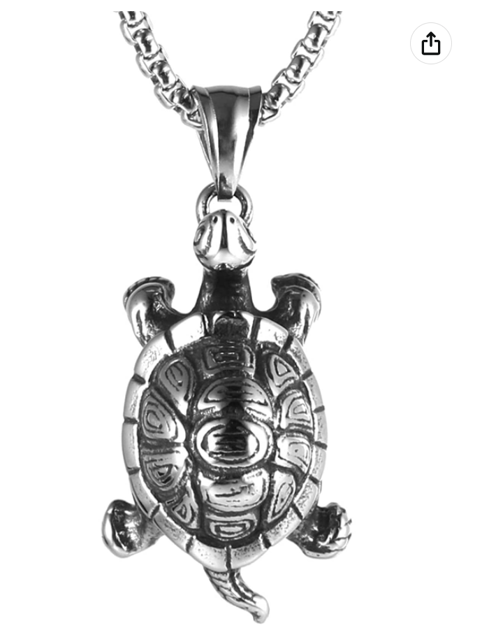Mens Tortoise Turtle Necklace Pendant Beach Ocean Tropical Vintage Sea Turtle Ocean Jewelry Hawaiian Chain Gift Stainless Steel 24in.