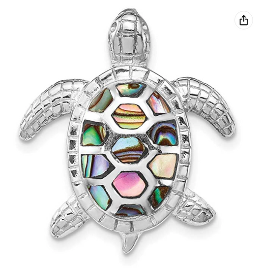 Cute Turtle Sterling Silver Abalone Textured Pendant For Necklace Chain Beach Ocean Tropical Sea Turtle Necklace Tortoise Jewelry Hawaiian Gift