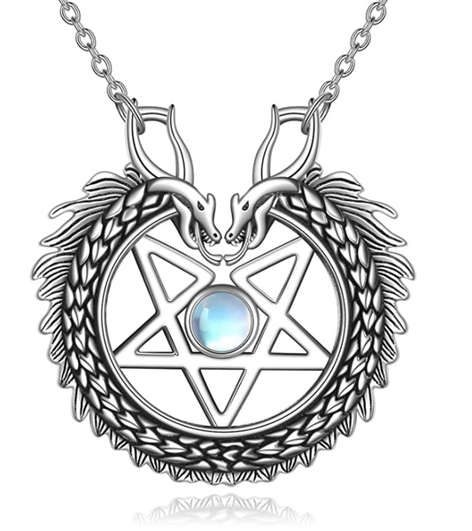 Dragon Moon Star Pentagram Pendant Necklace Wicca Jewelry Celtic Knot Gift 925 Sterling Silver Chain 20in.