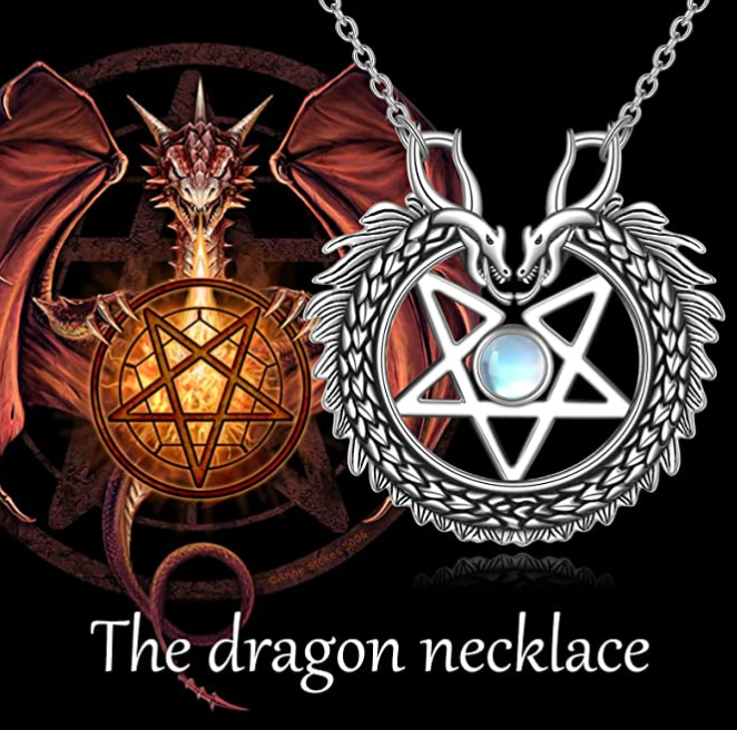 Dragon Moon Star Pentagram Pendant Necklace Wicca Jewelry Celtic Knot Gift 925 Sterling Silver Chain 20in.