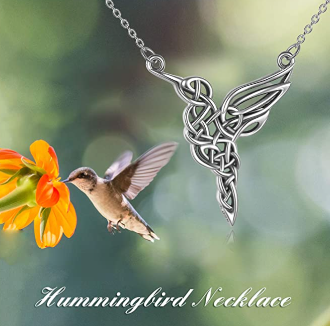 Hummingbird Pendant Necklace Humming Bird Jewelry Celtic Knot Gift 925 Sterling Silver Chain 20in.