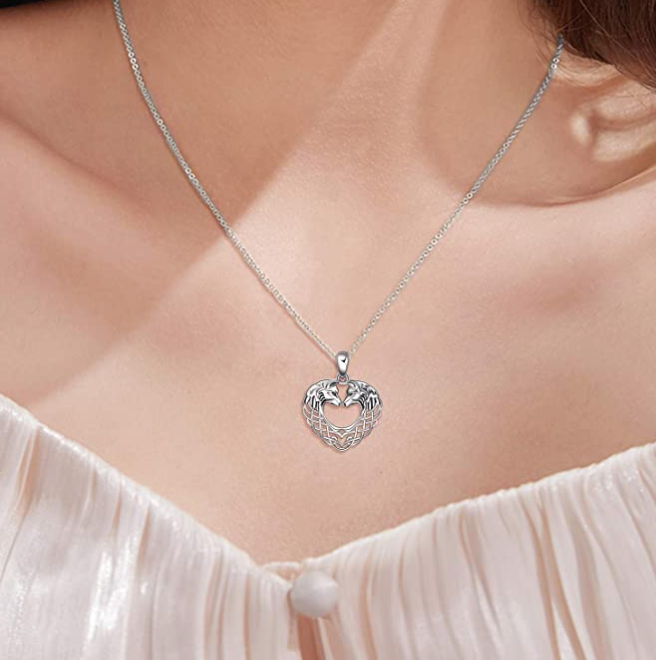Husky Dog Heart Pendant Necklace Husky German Shepard Love Jewelry Celtic Knot Gift 925 Sterling Silver Chain 20in.