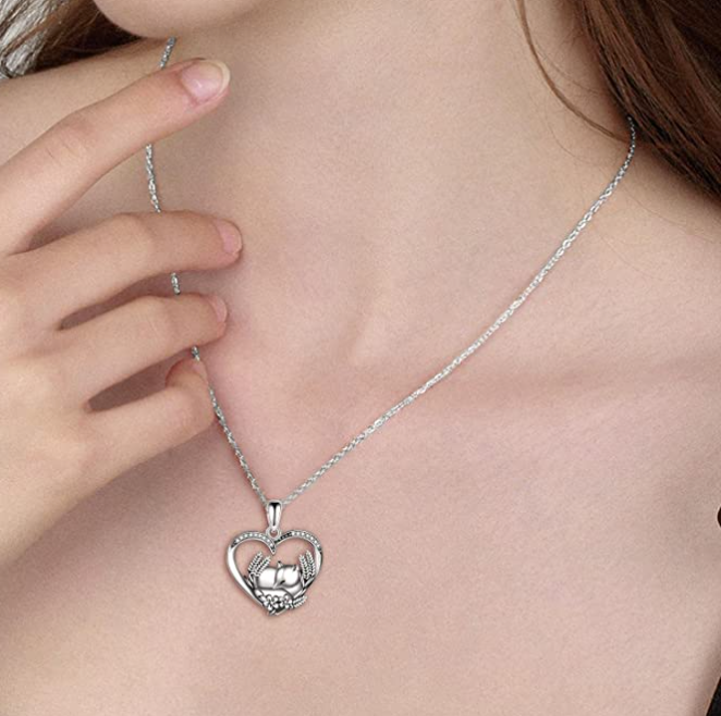 Cute Fox Diamond Pendant Flower Necklace Baby Fox Love Heart Jewelry Celtic Knot Gift 925 Sterling Silver Chain 20in.