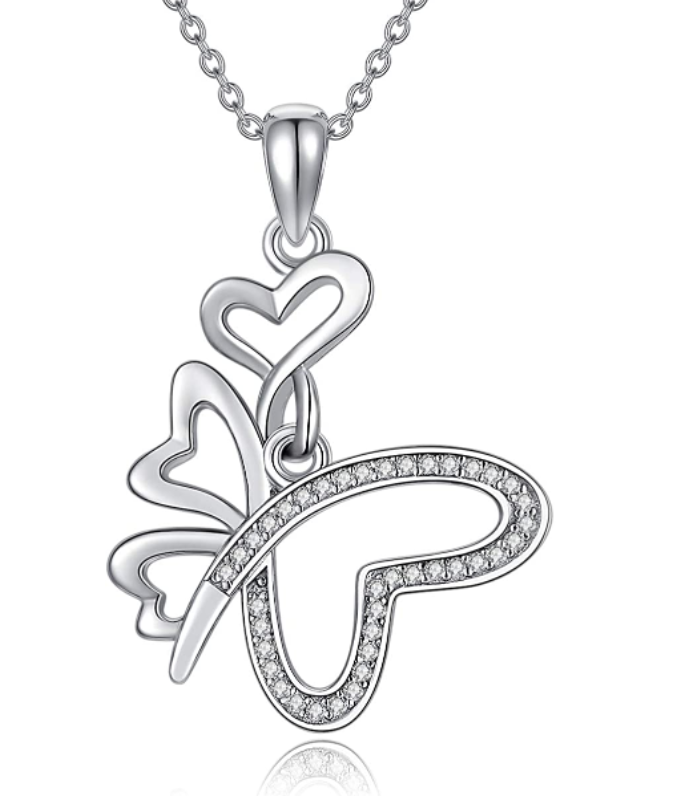 Butterfly Twist Diamond Pendant Necklace Butterfly Love Heart Jewelry Celtic Knot Gift 925 Sterling Silver Chain 20in.