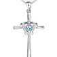 Blue Diamond Sea Turtle Cross Pendant Necklace Turtle Holy Cross Jewelry Gift 925 Sterling Silver Chain 20in.