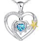 Starfish Blue Diamond Sea Turtle Pendant Necklace Turtle Star Fish Heart Love Jewelry Gift 925 Sterling Silver Chain 20in.