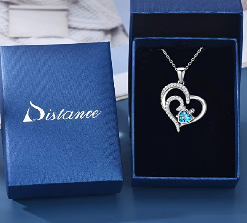 Blue Diamond Sea Turtle Pendant Necklace Turtle Double Heart Love Jewelry Gift 925 Sterling Silver Chain 20in.