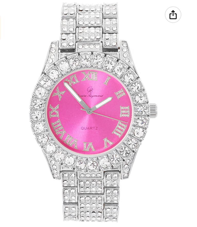 Womens Pink Dial Watch Ladies Silver Diamond Watch Luxury Jewelry Hip Hop Watch Bust Down Roman Numerals Bling Red Green Face