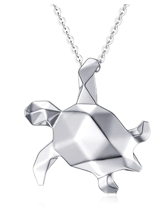 Origami Sea Turtle Necklace Pendant Tortoise Jewelry Gift 925 Sterling Silver Chain 20in.