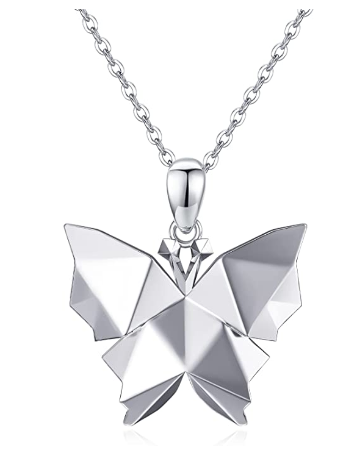 Origami Butterfly Necklace Pendant Butterfly Jewelry Gift 925 Sterling Silver Chain 20in.