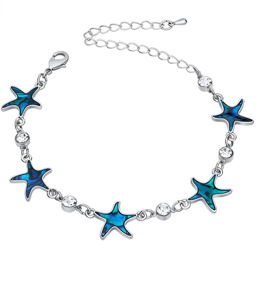 Blue Starfish Charm Bracelet Pendant Star Fish Jewelry Anklet Abalone Shells Gift 925 Sterling Silver Chain