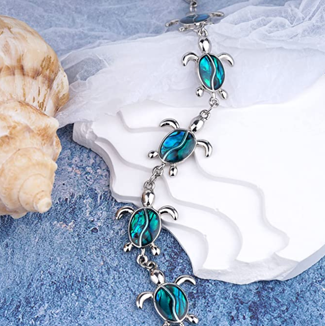 Sea Turtle Charm Bracelet Pendant Star Fish Jewelry Anklet Abalone Shells Gift 925 Sterling Silver Chain