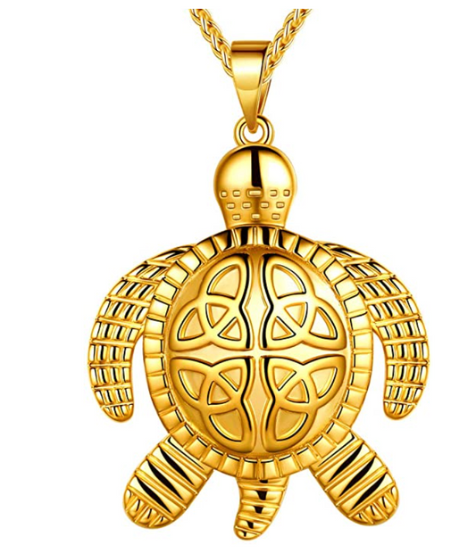 Black Turtle Necklace Celtic Knot Trinity Pendant Sea Turtle Jewelry Hawaiian Gift Gold Silver Stainless Steel Stainless Steel 24in.