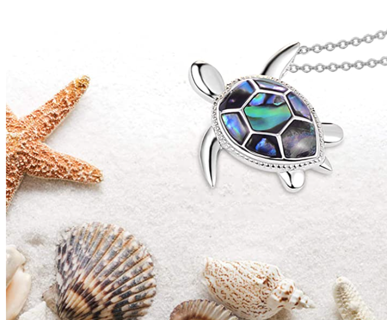 Abalone Sea Turtle Necklace Pendant Turtle Jewelry Gift 925 Sterling Silver Chain 20in.