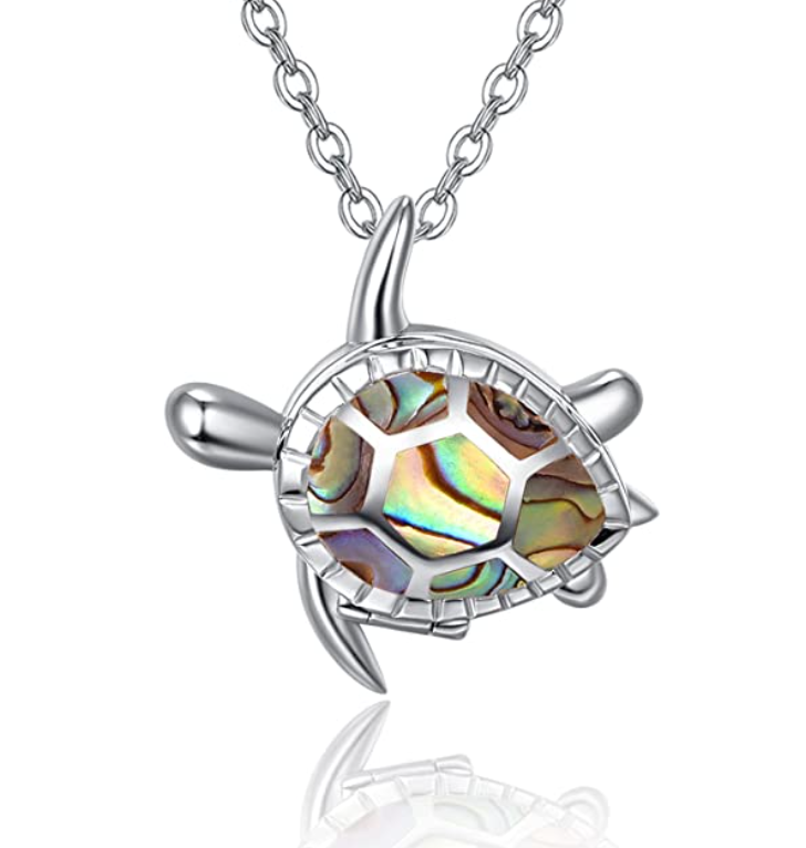 Sea Turtle Locket Necklace Abalone Photo Pendant Turtle Picture Jewelry Gift 925 Sterling Silver Chain 20in.