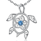 Turtle Honu Flower Necklace Blue Diamond Pendant Turtle Hawaiian Jewelry Gift 925 Sterling Silver Chain 20in.