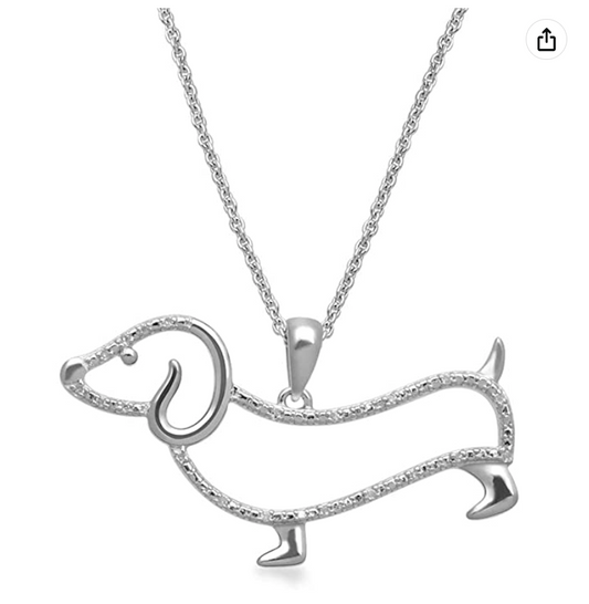 Cute Wiener Dog Diamond Necklace Pendant Dachshund Dog Jewelry Birthday Gift 925 Sterling Silver Chain 20in.