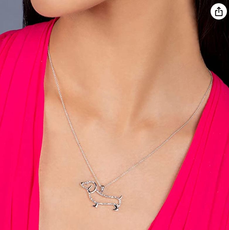 Cute Wiener Dog Diamond Necklace Pendant Dachshund Dog Jewelry Birthday Gift 925 Sterling Silver Chain 20in.