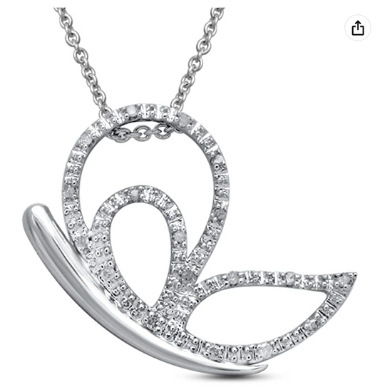 Bute Butterfly Diamond Necklace Pendant Butterflies Jewelry Birthday Gift 925 Sterling Silver Chain 20in.
