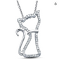 Cute Cat Diamond Necklace Pendant Kitty Cat Jewelry Birthday Gift 925 Sterling Silver Chain 20in.
