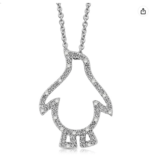 Cute Penguin Diamond Necklace Pendant Penguin Jewelry Birthday Gift 925 Sterling Silver Chain 20in.