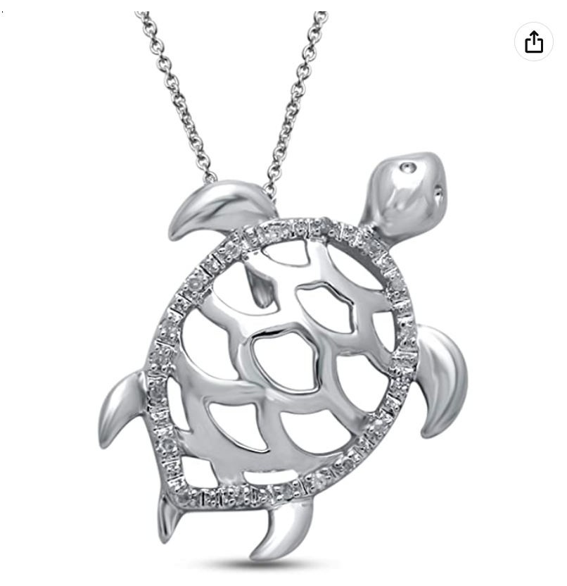 Cute Sea Turtle Diamond Necklace Pendant Turtle Jewelry Birthday Gift 925 Sterling Silver Chain 20in.