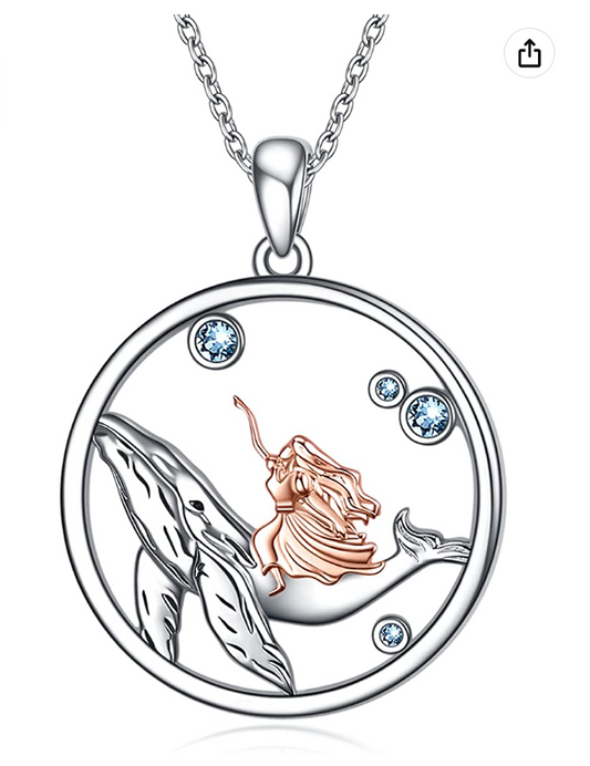 Whale Girl Necklace Pendant Whale Woman Jewelry Birthday Gift 925 Sterling Silver Chain 20in.