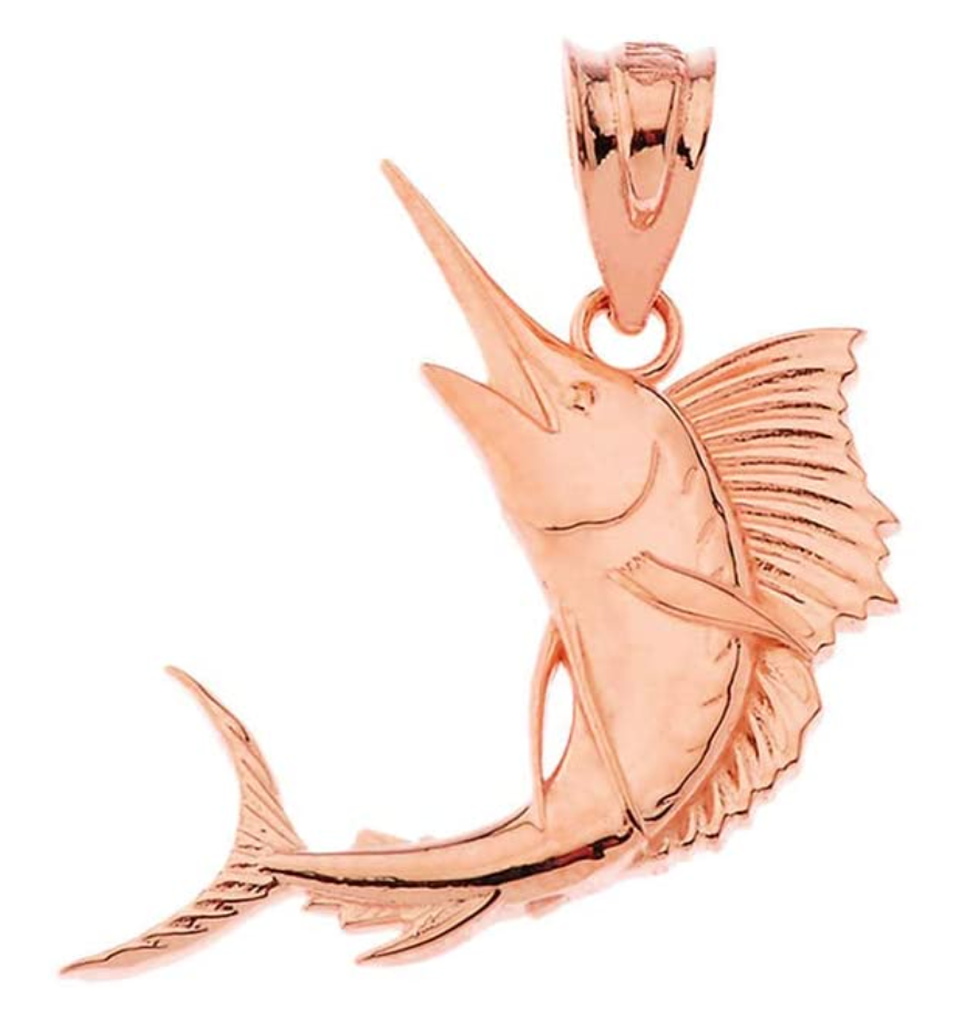 10K Gold Marlin Swordfish Sailfish Pendant Charm Bracelet Sail Fish Sword Fish Jewelry Fisherman Birthday Gift Rose Gold