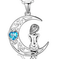 Cute Mermaid Moon Love Pendant Diamond Heart Necklace Mermaid Jewelry Birthday Gift 925 Sterling Silver Chain 20in.