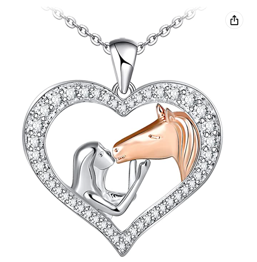Cute Horse Heart Necklace Love Pendant Diamond Horse Farmer Jewelry Birthday Gift 925 Sterling Silver Chain 20in.