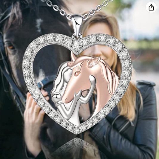 Diamond Horse Heart Necklace Love Pendant Horse Farmer Jewelry Birthday Gift 925 Sterling Silver Chain 20in.