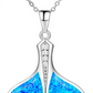 Blue Opal Whale Tail Necklace Diamond Pendant Whale Fin Beach Ocean Tropical Jewelry Hawaiian Gift 925 Sterling Silver 20in.