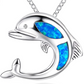 Cute Blue Opal Dolphin Necklace Pendant Dolphin Beach Ocean Tropical Jewelry Hawaiian Gift 925 Sterling Silver 20in.