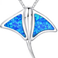 Cute Blue Opal Stingray Necklace Pendant Sting Ray Beach Ocean Tropical Jewelry Hawaiian Gift 925 Sterling Silver 20in.