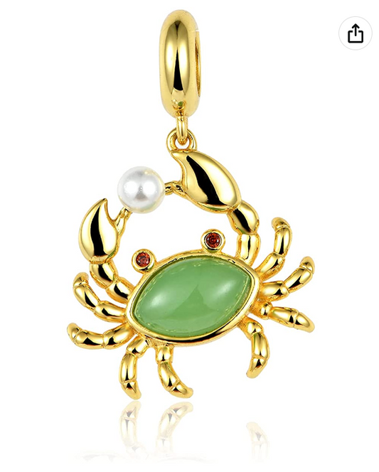 Cute Gold Green Crab Charm Bracelet Pendant Crab Jewelry Birthday Gift 925 Sterling Silver