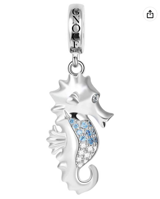 Cute Sea Horse Charm Bracelet Diamond Pendant Seahorse Jewelry Birthday Gift 925 Sterling Silver