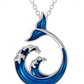 Blue Water Wave Necklace Whale Tail Dolphin Pendant Surfer Beach Tropical Ocean Sea Jewelry Hawaiian Birthday Gift 925 Sterling Silver Chain 20in.