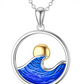 Blue Water Wave Sun Necklace Pendant Surfer Beach Tropical Ocean Sea Jewelry Hawaiian Birthday Gift 925 Sterling Silver Chain 20in.