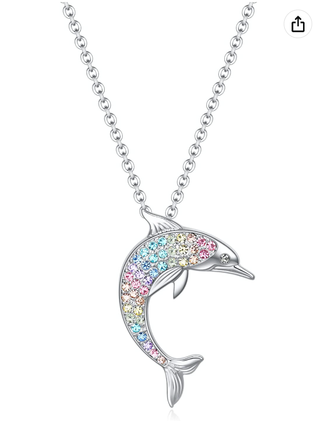 Rainbow Necklace Diamond Pendant Whale Shark Dolphin Seahorse Sea Turtle Starfish Beach Ocean Tropical Jewelry Hawaiian Gift 925 Sterling Silver Chain 20in.