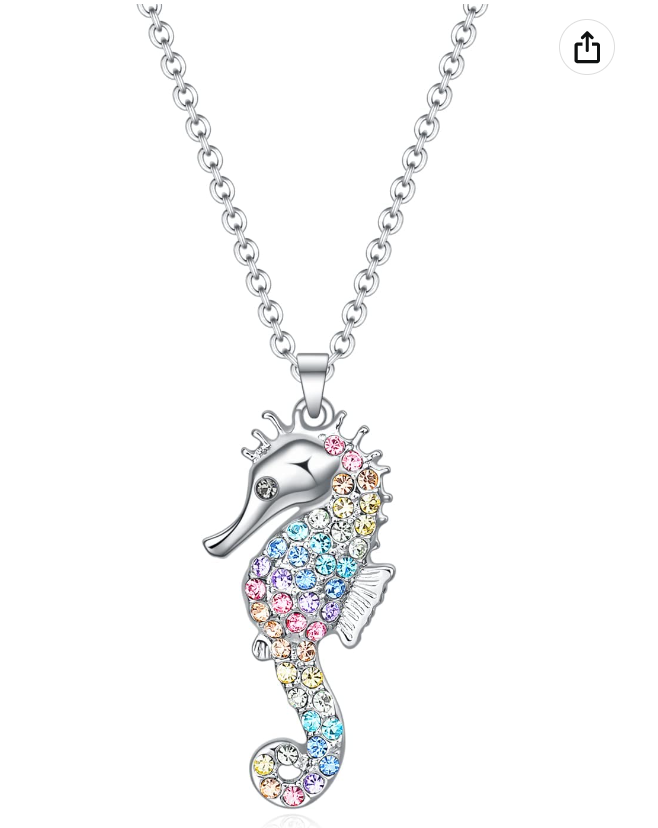 Rainbow Necklace Diamond Pendant Whale Shark Dolphin Seahorse Sea Turtle Starfish Beach Ocean Tropical Jewelry Hawaiian Gift 925 Sterling Silver Chain 20in.