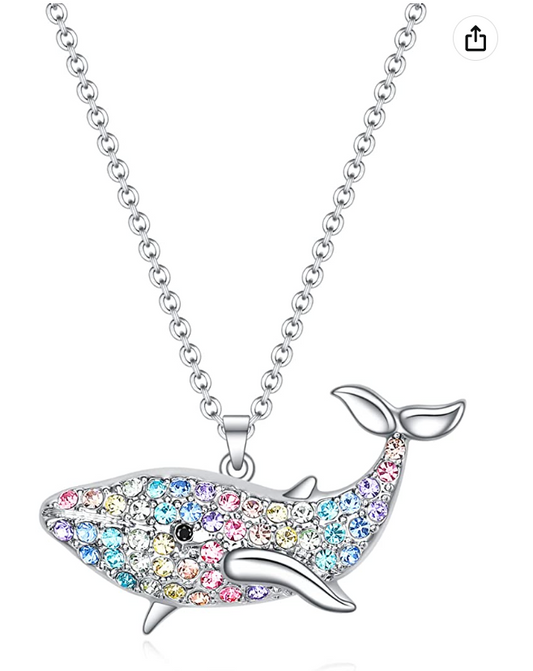 Rainbow Necklace Diamond Pendant Whale Shark Dolphin Seahorse Sea Turtle Starfish Beach Ocean Tropical Jewelry Hawaiian Gift 925 Sterling Silver Chain 20in.