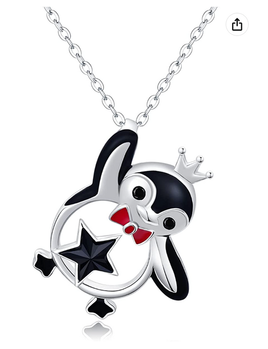 925 Sterling Silver Penguin Pendant Necklace Chain Penguin King Star Jewelry Gift 20in.