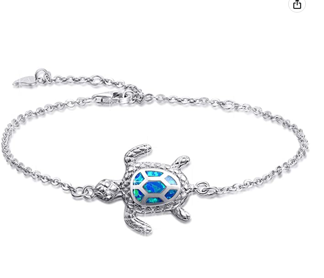Blue Opal Sea Turtle Bracelet Sea Turtle Anklet Jewelry Gift 925 Sterling Silver Bracelet 6 - 10in.