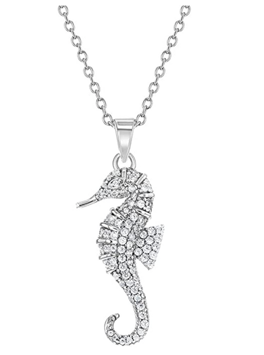 Sea Horse Necklace Diamond Pendant Seahorse Jewelry Birthday Gift 925 Sterling Silver