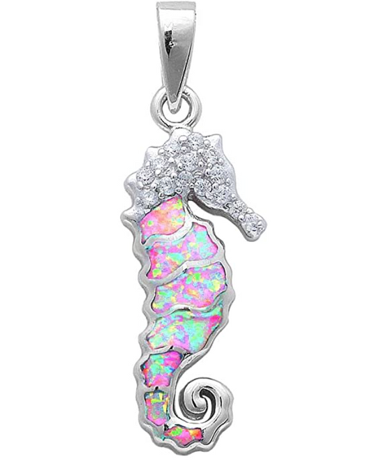 Cute Sea Horse Opal Charm Bracelet Pendant for Necklace Seahorse Jewelry Birthday Gift 925 Sterling Silver Rose Gold