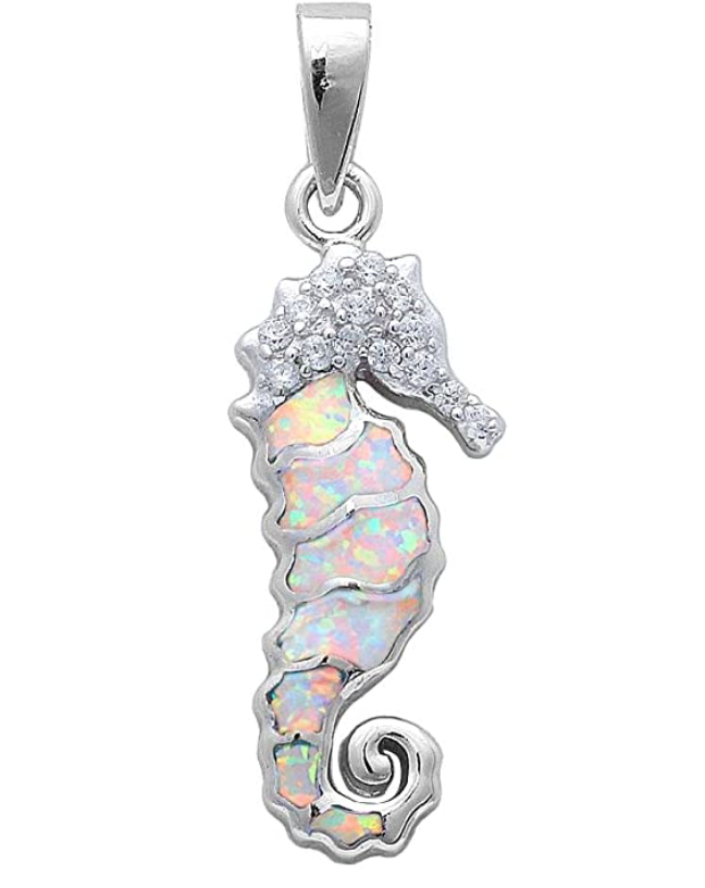 Cute Sea Horse Opal Charm Bracelet Pendant for Necklace Seahorse Jewelry Birthday Gift 925 Sterling Silver Rose Gold