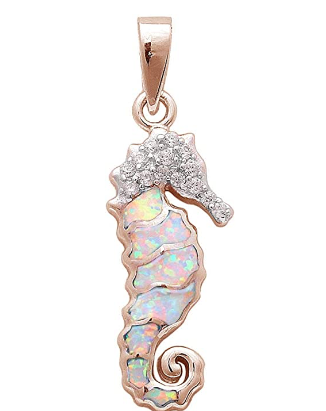 Cute Sea Horse Opal Charm Bracelet Pendant for Necklace Seahorse Jewelry Birthday Gift 925 Sterling Silver Rose Gold